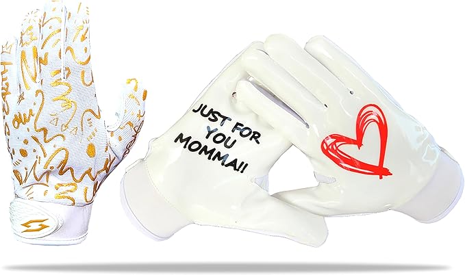 Just for You Momma Football Receiver Gloves - Black White Battle College Lineman Football Gloves Adult Youth Men’s Small to XXL Sizes Money