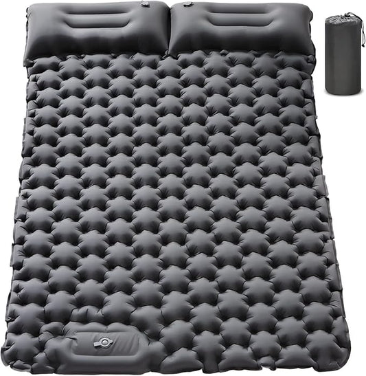 Double Sleeping Pad for Camping - 4" Extra Thick Self Inflating Air Mattress for 2 Person with Built-in Pillow & Foot Pump, Waterproof Inflatable Sleeping Mat for Backpacking Tent Hiking Travel