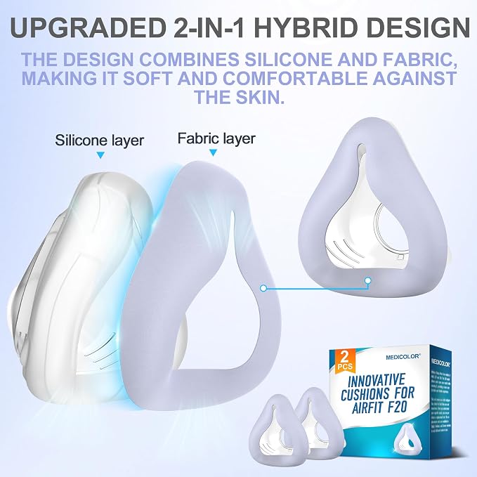 2 Packs Replacement F20 Fabric Mask Cushion (L) for AirFit F20 & Airtouch F20, Full Face Mask Wrapped by Breathable Fabric, F20 Cushion for CPAP Users, No Silicone Contact & Stuffiness (Purple,Large)