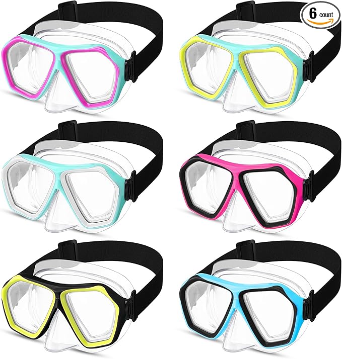 Fabbay 6 Pcs Adult Youth Swim Goggles with Nose Cover Elastic Strap Anti Fog Waterproof Snorkel Wide View Diving Swim Mask