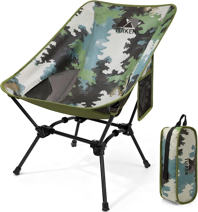 Ultralight Camping Chair Backpacking Chair, Portable Camp Chair with Cup Holder & Storage Bag, Lightweight Compact Folding Chair for Hiking, Travel, Picnic Mountaineering (Camo)