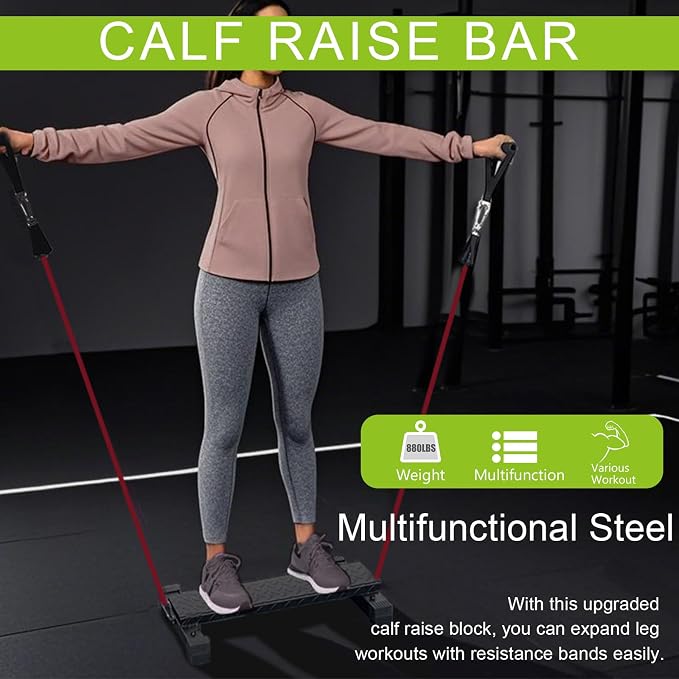 Multifunctional Steel Calf Raise Bar, Wide Standing Calf Raise Block for Calves Stretching, Foot Stretch Platform, Anti-Slip Squat Machine for Home Gym Workout