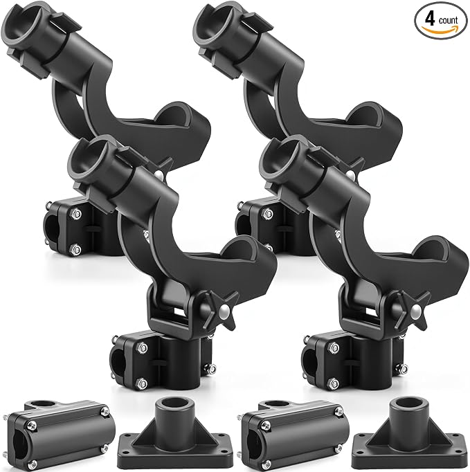 Liliful 4 Pcs Fishing Rod Holder for Boat Adjustable Kayak Swivel Fishing Pole Holders Accessories, Black