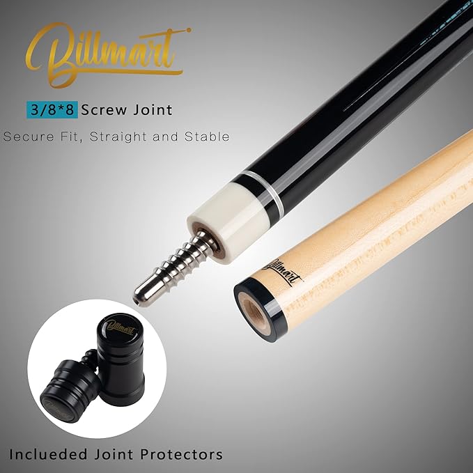 Billmart Pool Cue Stick, Low Deflection Shaft Billiard Cue Sticks with Hard Case, Pool Table Sticks Queue, 19-21 oz Pool Que