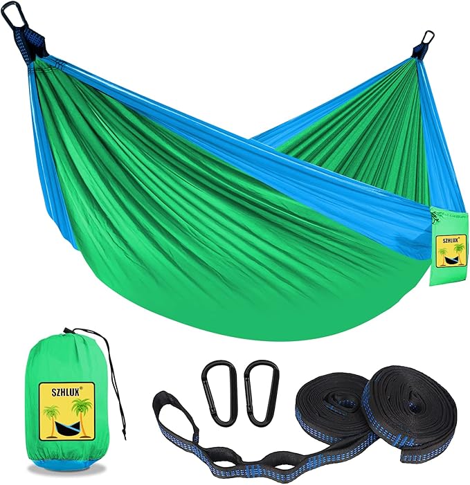 SZHLUX Kids Hammock - Kids Camping Gear, Camping Accessories with 2 Tree Straps and Carabiners for Indoor/Outdoor Use, Sapphire Blue & Grass Green