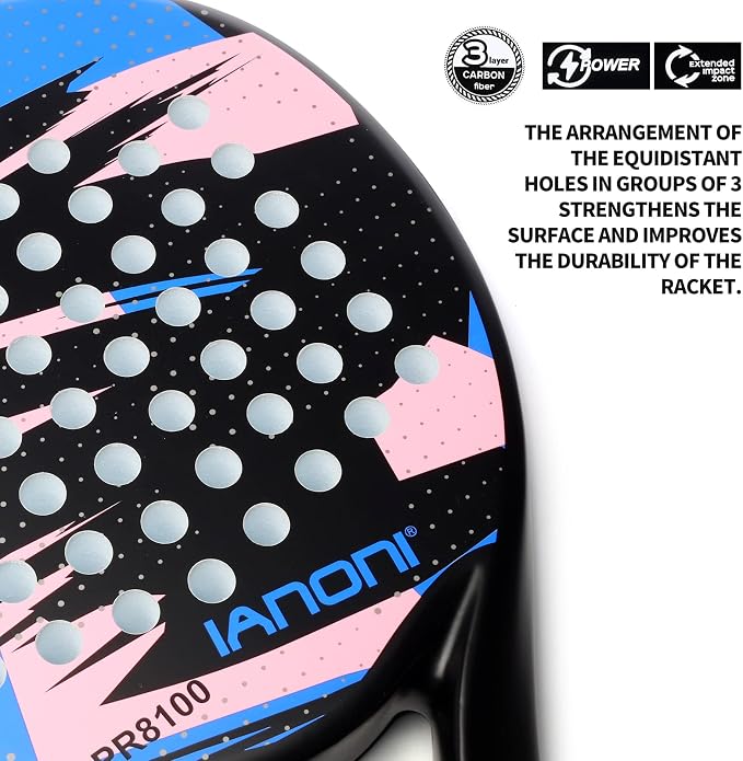 Padel Racket Carbon Fiber Surface with EVA Memory Flex Foam Core Lightweight Padel Racquet