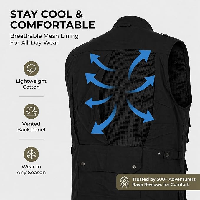 Humvee Utility Vest with 21 Pockets -Travel, Safari, Hunting, Camping, 100% Cotton, Tactical Jacket for Men & Women