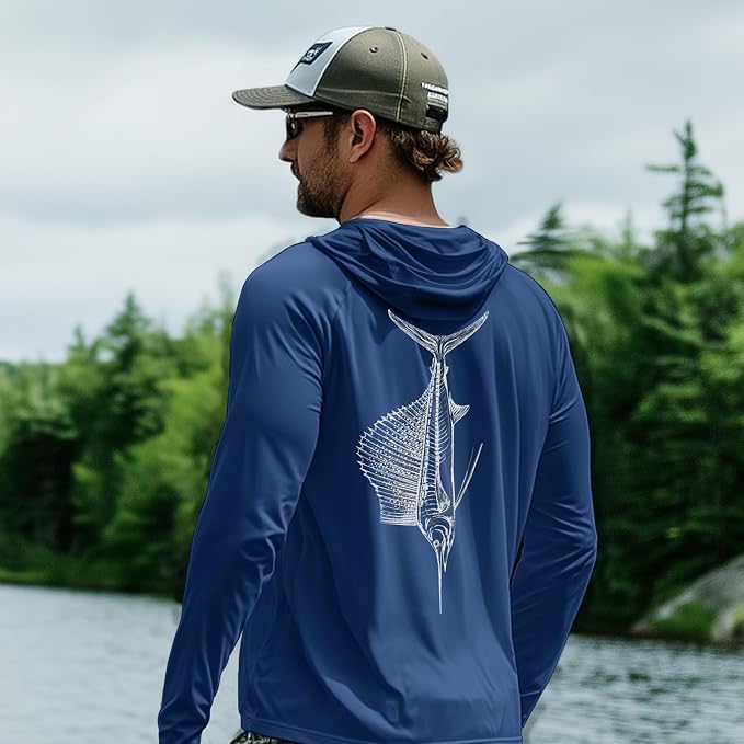 Palmyth Fishing Hoodie for Men Long Sleeve Sun Protection UV UPF 50+ Shirts | Hidden Zipper Pocket, Thumb Loops, Quick-Dry, Side Mesh Panels, Lens Cleaning Cloth, 4-Way Stretch