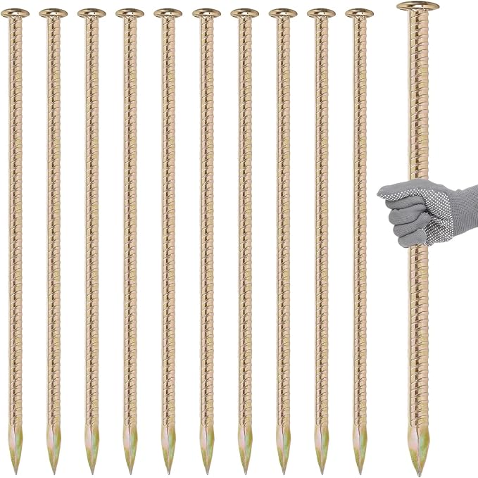 Pelopy 10 Pack 23 Inch Long Rebar Stakes 1/2 Inch Diameter Heavy Duty Galvanized Steel Ground Anchors with Chisel Point Ends Ground Stake for Speed Bumps Wheel Stop Tent Concrete Plant Support
