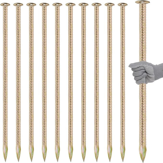 Pelopy 10 Pack 23 Inch Long Rebar Stakes 1/2 Inch Diameter Heavy Duty Galvanized Steel Ground Anchors with Chisel Point Ends Ground Stake for Speed Bumps Wheel Stop Tent Concrete Plant Support