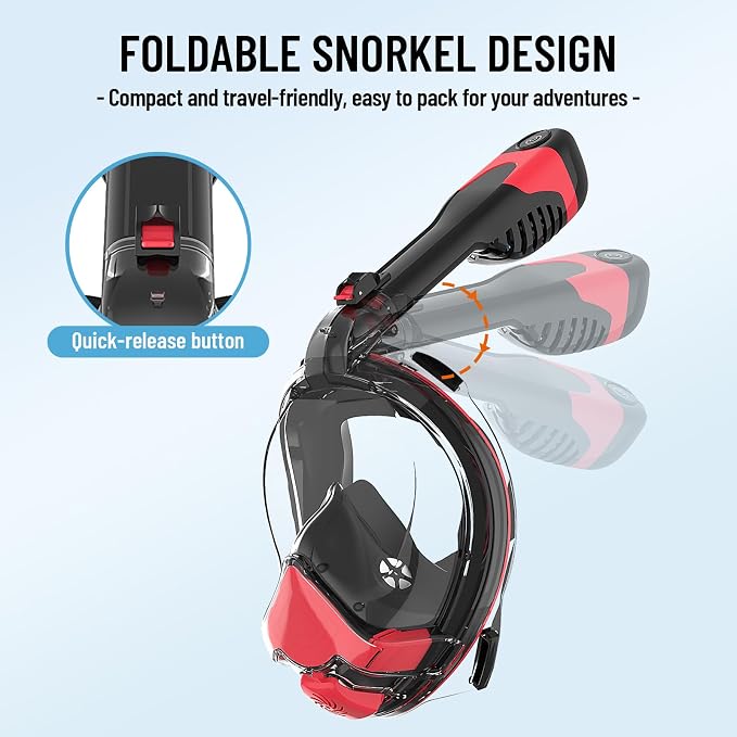 Electric Full Face Snorkel Mask for Adults, Fan-Assisted Airflow Snorkeling Gear, 180° Panoramic Anti-Fog View, Dry Top Leak-Resistant Design with Camera Mount for Beach Vacation