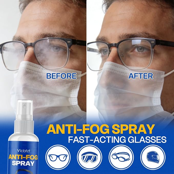 Anti Fog Spray for Glasses (2 oz), Lens-Safe Cleaner & Defogger for Helmet Visor, Safety Goggles & Everyday Eyewear, Fast-Acting & Long-Lasting for Hockey Shield, Sports Glasses, VR & Mirror