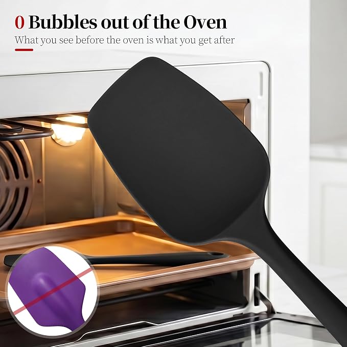 600ºF Heat Resistant Spatulas, High Heat Food Safe Semless Kitchen Silicone Spoon Spoonula Scraper Set for Cooking Baking Mixing Scraping Stirring Nonstick Cookware Pan Bowl (3Pcs,Black)