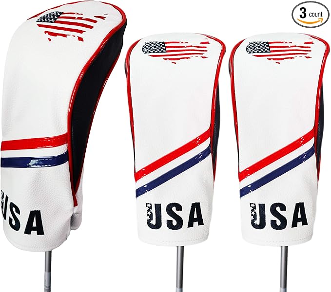 Golf Club Head Covers 3 Pack, Waterproof PU Leather Driver & Fairway Wood Headcovers with Rotatable Number Tags
