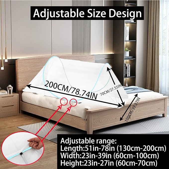 CMINGJ Large Pop Up Mosquito Tent, Portable Foldable Mosquito Net for Bed Camping Travel Patio (78 * 31 * 22inch) (Blue Adjustable Size)