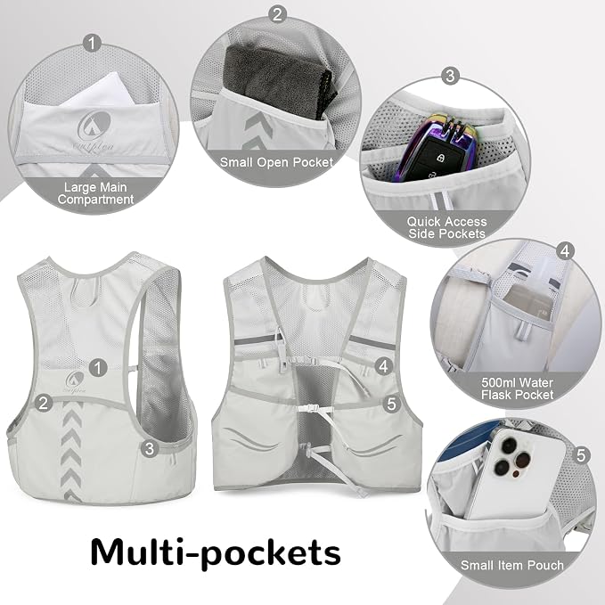 Lightweight Running Vest with 2pcs 500ml Water Bottle for Men Women, Reflective Water Vest Hydration Pack Hydropack for Hiking, M/L