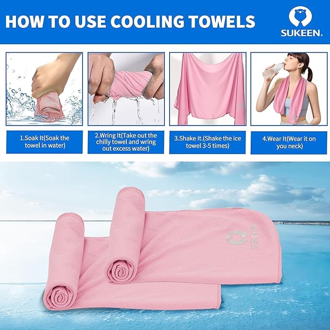 Sukeen 4 Pack Cooling Towels (40"x12") for Neck and Face, Cooling Neck Wraps, Breathable Cooling Towel for Hot Weather, Sweat Towels for Yoga, Sports, Golf, Gym, Camping, Running, Fitness, Workout