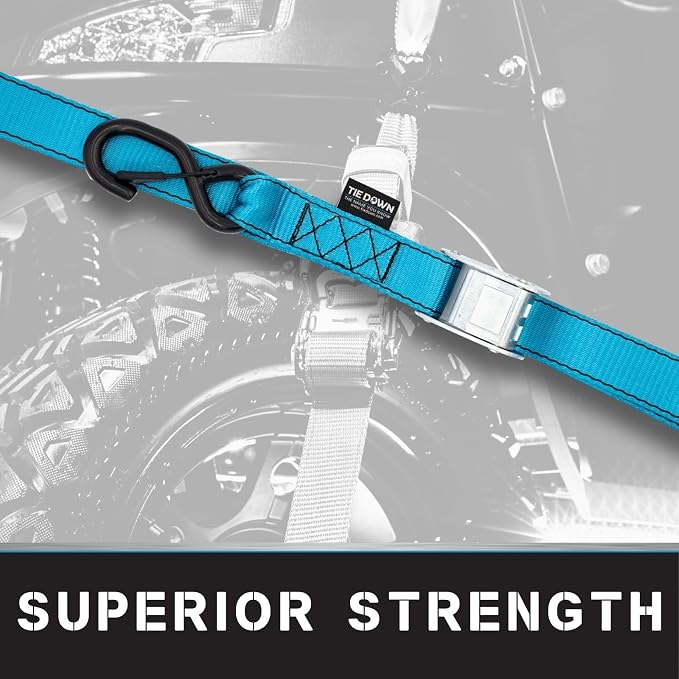 Tie Down 1.5 in. x 8 ft Blue Motorcycle Strap, 2-Pack Kit - 3328 lbs. Breaking Load Limit