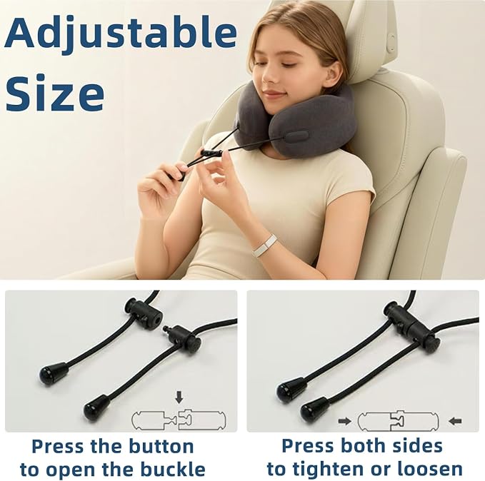 Ergonomic Travel Neck Pillow for Airplane, Memory Foam Support for Long Haul Flight Headrest, Soft Compact U Shaped for Adult Women Plane Sleeping, Portable Carry Box, Eyemask, Earplugs, Size S