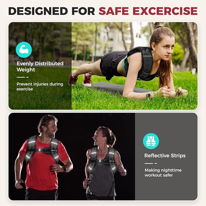BAGAIL Comfort-Fit Weighted Vest for Woman, Even Weight Distribution, Faster Weight Loss, No-Chafe or Bounce for Walking & Running with Detachable Phone Pouch & Reflective Stripes (Available 5-30lbs)