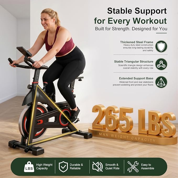 Exercise Bike with APP, Stationary Bike for Home, Workout Bike for Adults & Seniors, Indoor Cycling Bike with Adjustable Resistance, Low Noise, Easy Assembly, 265LB Weight Capacity