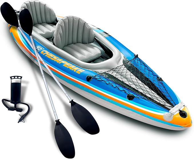 Sunlite Sports Inflatable Kayak 2 Person, Portable Inflatable Boat with Shed & Aluminum Oars, Lightweight Tandem Kayak with Air Pump & Carry Bag for Lakes & Rivers, 400 LB