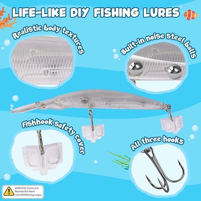 THKFISH DIY Fishing Lure Kit - Kid-Friendly Lure Making kit Customizing Lures, Includes Paint & Brushes, Perfect Fishing Gifts and Crafts for Kids, Tackle Box Must-Have (10PCS)