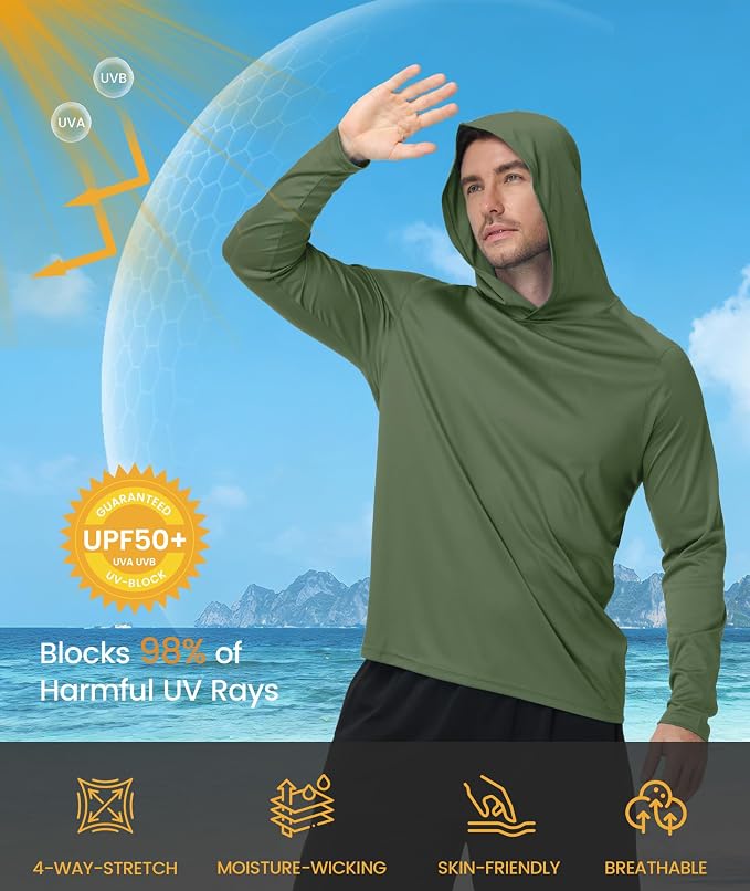 ZITY 3 Pack Men's UPF 50+ Sun Protection Hoodie Shirt Long Sleeve Shirt Fishing Shirts for Men Lightweight Rash Guard