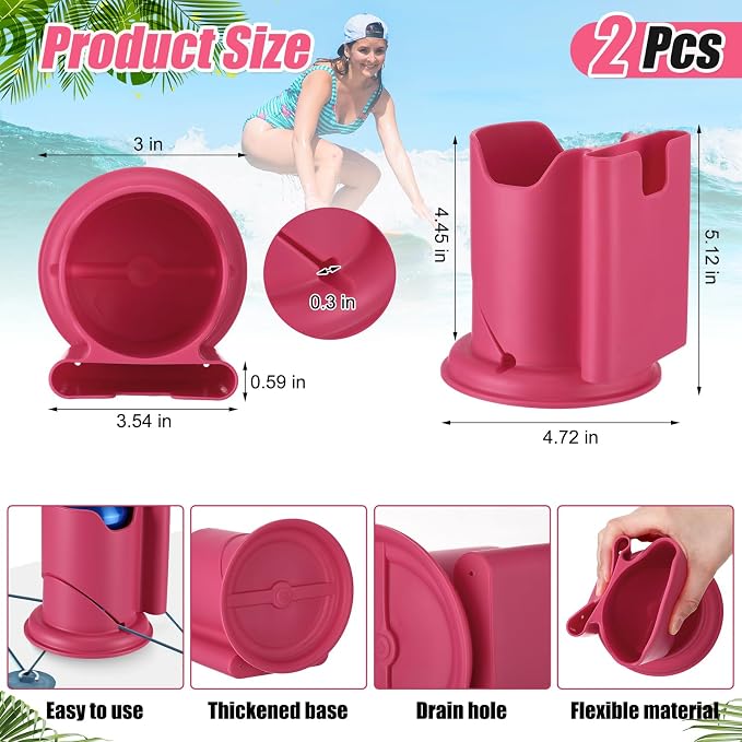 2 Pcs Paddleboard Cup Holder 2-in-1 Paddle Board and Kayak Drink and Phone Holder Paddle Board Accessories for Surfboards, Canoes, Sups, Kayaks, Boats (Rose Red)