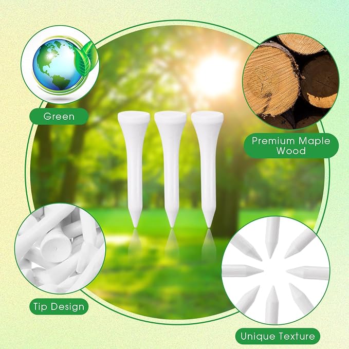 Vinsot 1000 Pcs Golf Tees Bulk 1-1/2'' Short Wooden Tees Accessories for Men Clubs Golf Ball Theme Party School Supplies(White Blank,White)
