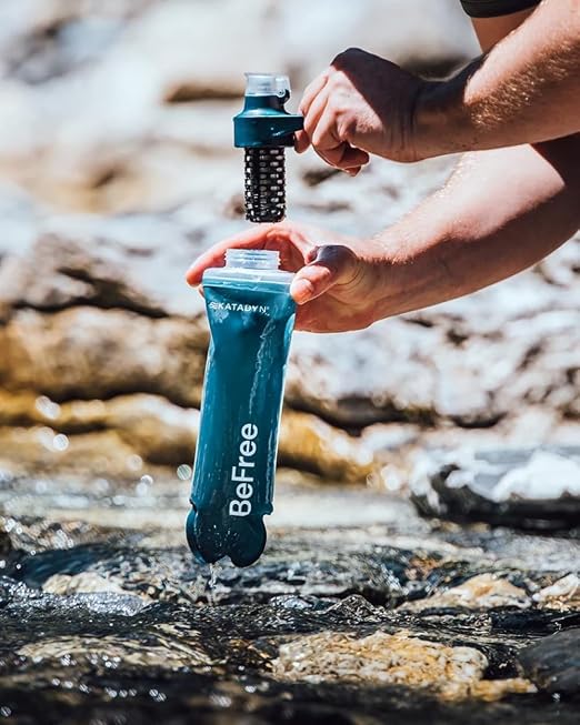 Katadyn BeFree AC 0.5L Collapsible Water Filter Bottle | Ultralight 72g Soft Flask, 2-Stage Filter Removes Improves Taste, Fits Running Vest - Slate Blue