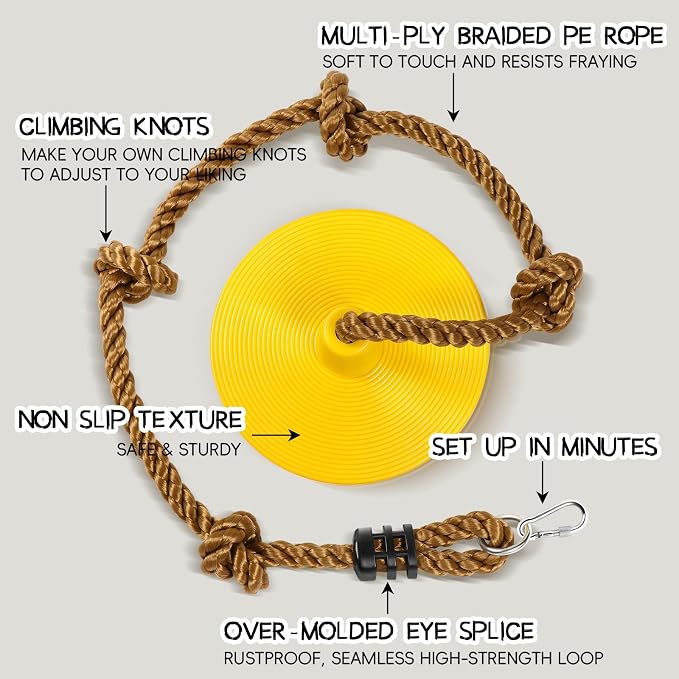 ZNCMRR Tree Swing for Kids Swing Set Accessories Climbing Rope for Kids with Disc Seat Rope Swings for Tree Disc Swing for Kid Outdoor Swings Easy Installation Heavy Duty Adjustable
