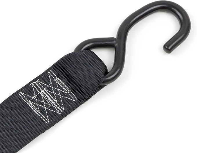 PowerTye Cam Buckle Tie Down Straps – 2 inch x 8ft Straps with S-Hooks – Ideal for Motorcycle, ATV, Trailers, and Truck Bed Cargo – 600 lb WLL & 1,800 lb Break Strength – USA Made, Black (Pair)