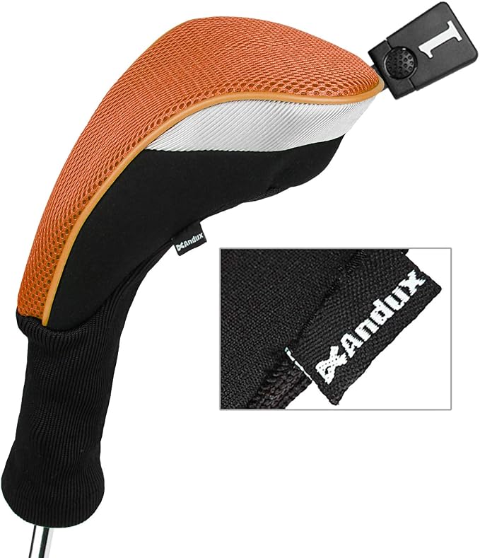 Andux 3pcs/Set Golf 460cc Driver Wood Club Head Covers Long Neck | for Driver Fairway Wood with Interchangeable No. Tags Mesh Breathable material Coloured Piping Pull-On Closure