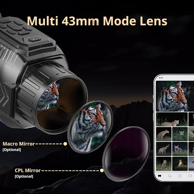 Yoidesu Night Vision Monocular, 4K 64MP Digital Infrared Monocular Telescope, 28X Digital Zoom HD High Powered Telescope for Wildlife Bird Watching Travel Camping