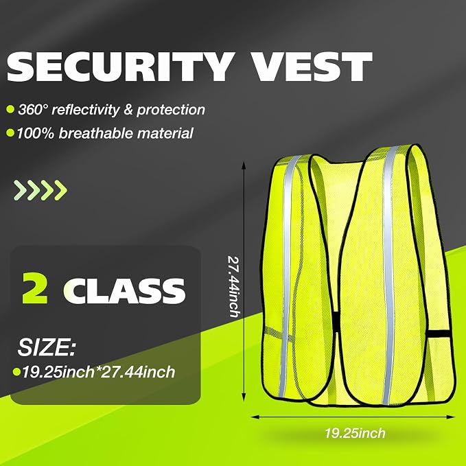 Jecery 20 Packs High Visibility Vest Safety Reflective Hi Visibility Mesh Vest Lightweight Neon Universal Size for Men Work Outdoor (M)