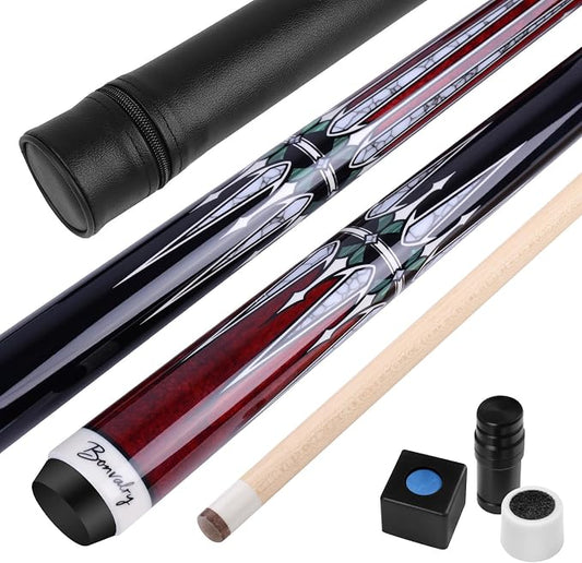 Pool Cue Kit - Stained Maple 58 Inch Pool Stick with Hard Case and Accessories for Billiards Enthusiasts