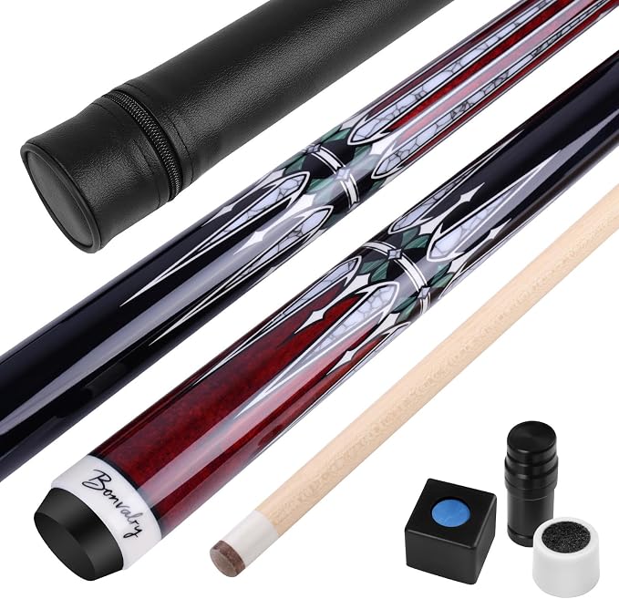Pool Cue Kit - Stained Maple 58 Inch Pool Stick with Hard Case and Accessories for Billiards Enthusiasts