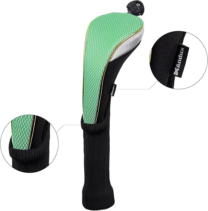 Andux 2Pcs/Set Long Neck Gold Golf Hybrids Club Head Covers with Dial No. Tag MT/HY13
