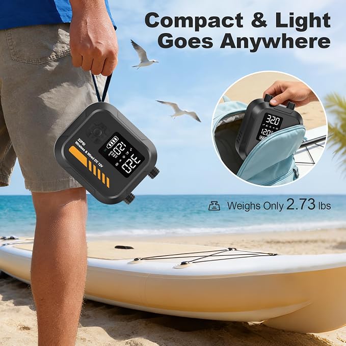 Paddle Board Pump Electric Portable,Rechargeable 22 PSI SUP Air Pump,Dual Power 7800mAh,12V DC Car Plug,Inflation Deflation,Auto-Off,for Paddleboard,Kayak,Kite,Tent,Kayaks