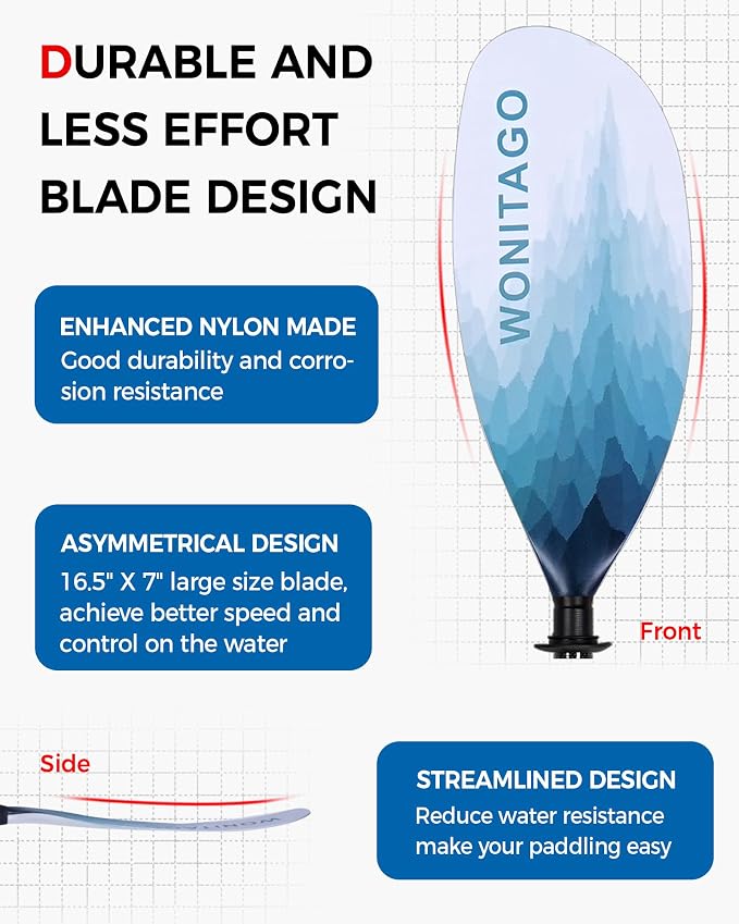 Kayak Paddle Carbon Fiber Shaft and Reinforced Nylon Blade, Adjustable Kayaking Oars, 3 Piece, 230-250 cm/90-98 Inches,210-230 cm/82-90 inches