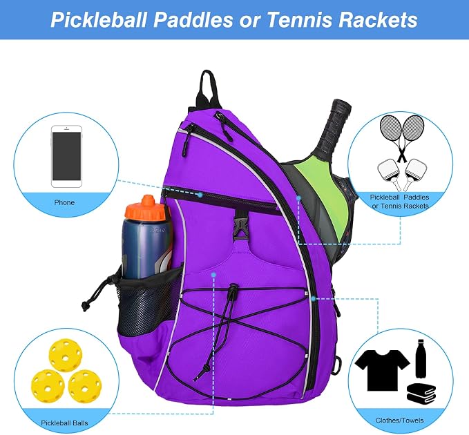 WOLT Pickleball Bag,Crossbody Sling Bags for Women Men,Pickleball Backpack with Fence Hook for Tennis, Racketball