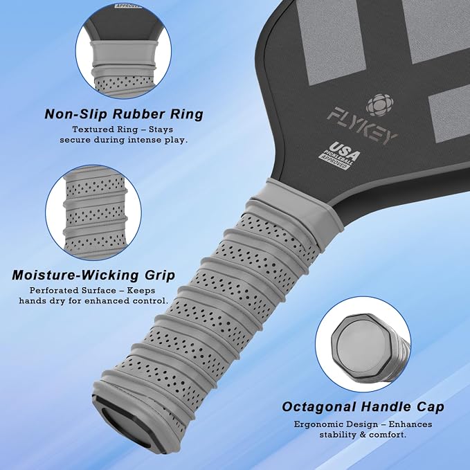 FLYKEY Pickleball Paddles, T700 Carbon Fiber Pickleball Paddle with a 16mm Shark Power Polymer Core, USAPA Approved Pickle Ball Paddle, Strong Spin and Power Surface,Strong Shock Absorption