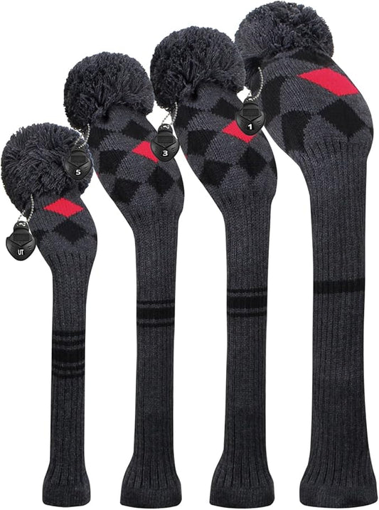 Scott Edward Knit Wood Golf Club Head Covers 4 Pieces Knitted Item Fit Over Well Driver Wood(460cc) Fairway Wood and Hybrid(UT)