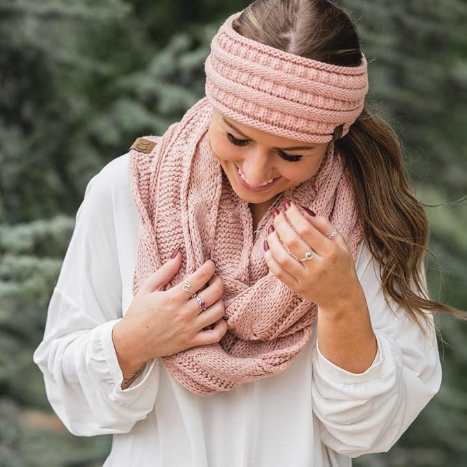 Funky Junque Matching 2 Pack Regular Beanie Matching Scarf Winter Set Bundle - Indi Pink (Solid)