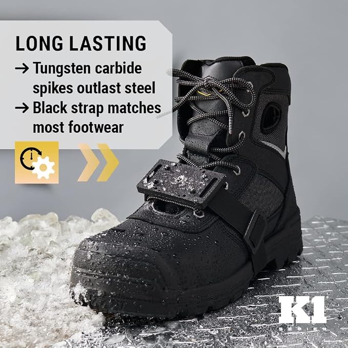 K1 Mid-Sole Ice Cleats for Men & Women - Rotatable Traction Aids For Winter Snow - Low Profile - Black