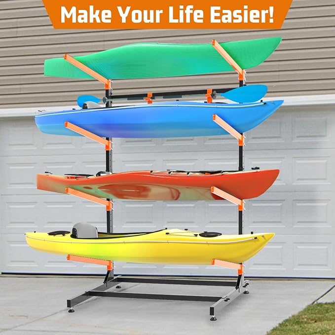 Kayak Storage Rack, Freestanding Kayak Racks for Garage, Heavy Duty Adjustable Kayak Stand Indoor Outdoor Storage Rack for Kayaks, Canoes, Surfboard & Paddleboard