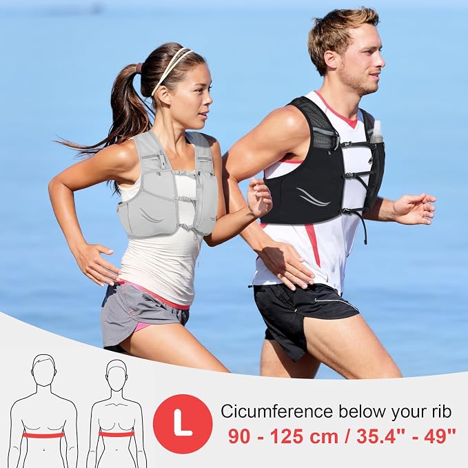 Lightweight Running Vest with 2pcs 500ml Water Bottle for Men Women, Reflective Water Vest Hydration Pack Hydropack for Hiking, M/L