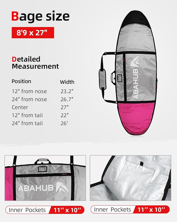 Abahub Premium Surfboard Travel Bag, Foam Padded Surf Board Cover, Shortboard Carrying Bags for Surfing, Outdoor, Airplane, Car, Truck,Size 6'0, 7'0, 7'6, 8'0, 8'6, 9'0, 9'6, 10'0