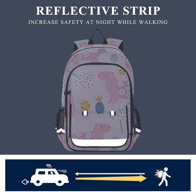 Fisyme Capybara Pink School Backpack Laptop Backpack Bags Bookbag Travel Casual Computer Notebooks Daypack